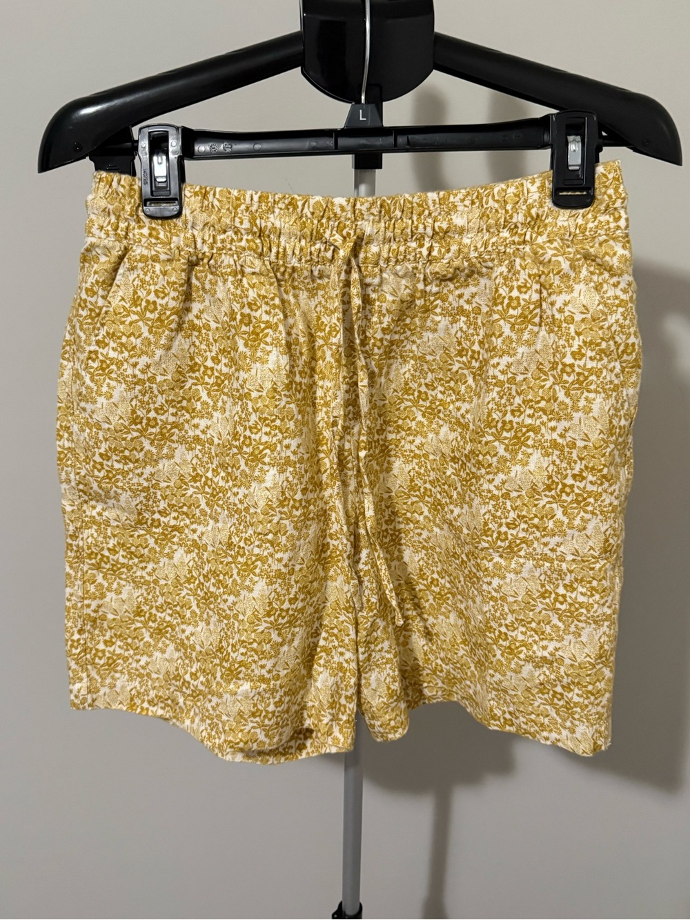 Garnet Hill Linen Drawstring Shorts Floral Mustard Cream Women’s Small